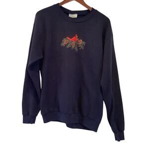 Vintage Artisans Sweatshirt Size Large Navy Blue With Embroidered Red Cardinal
